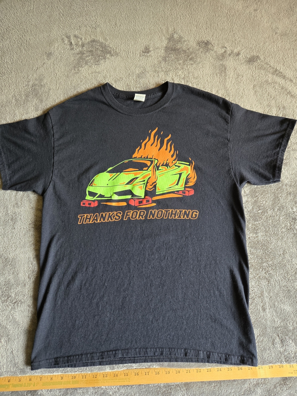 Gildan Black T‑Shirt with Neon Green Car & Orange Flames
